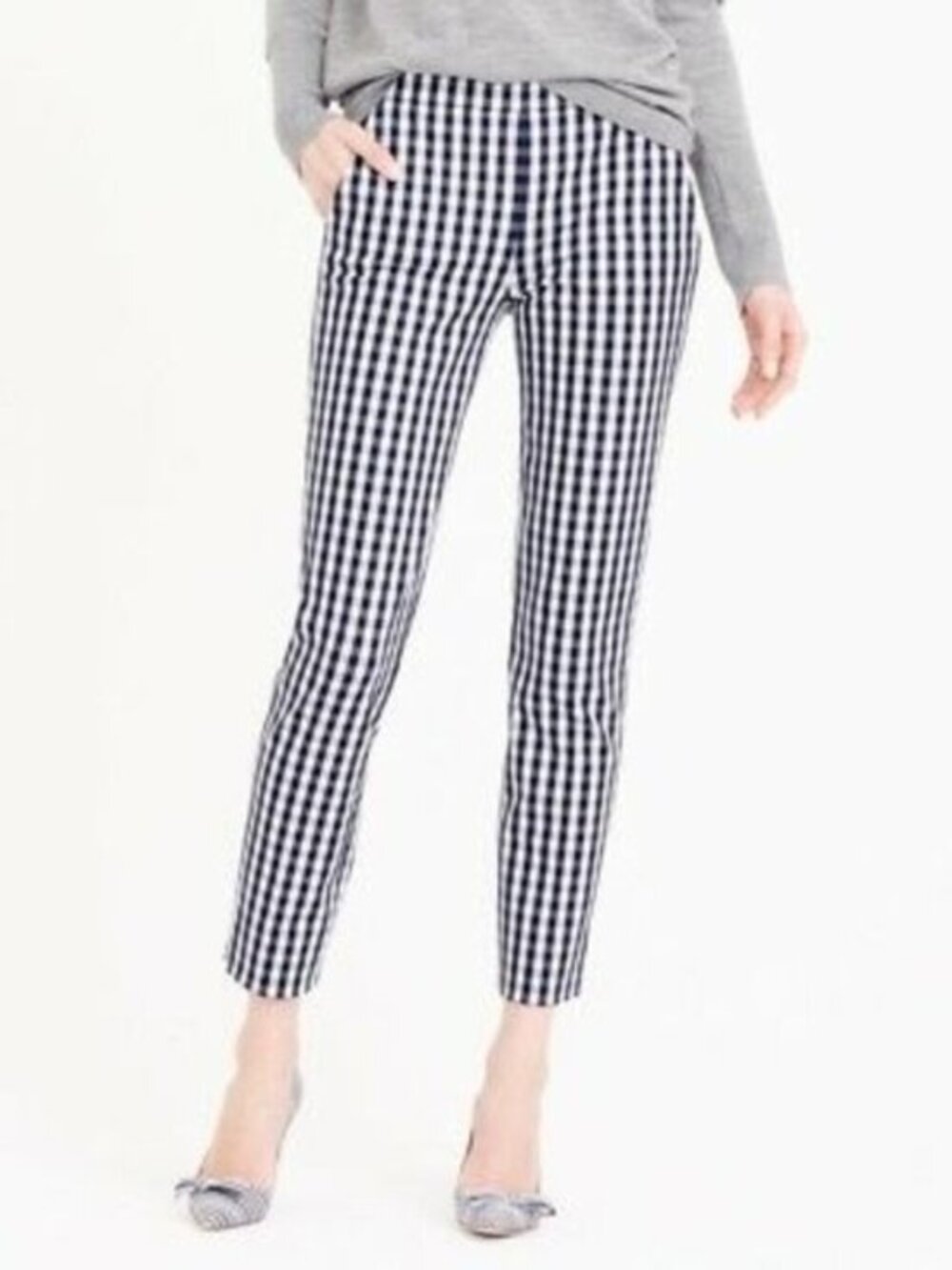 J. Crew 'Martie' Ankle Pants in Navy and White Gingham Print Size 10